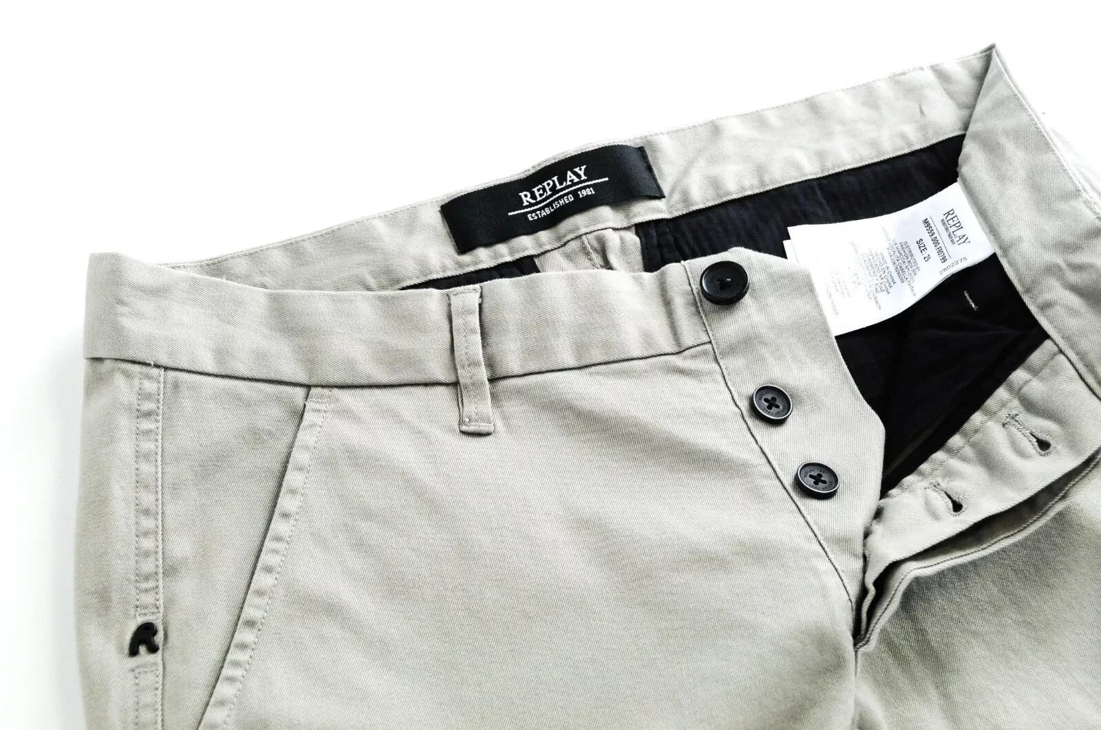 REPLAY Men Trousers 29 Light Brown Slim Fit Cotton Stretch Button-Fly Casual