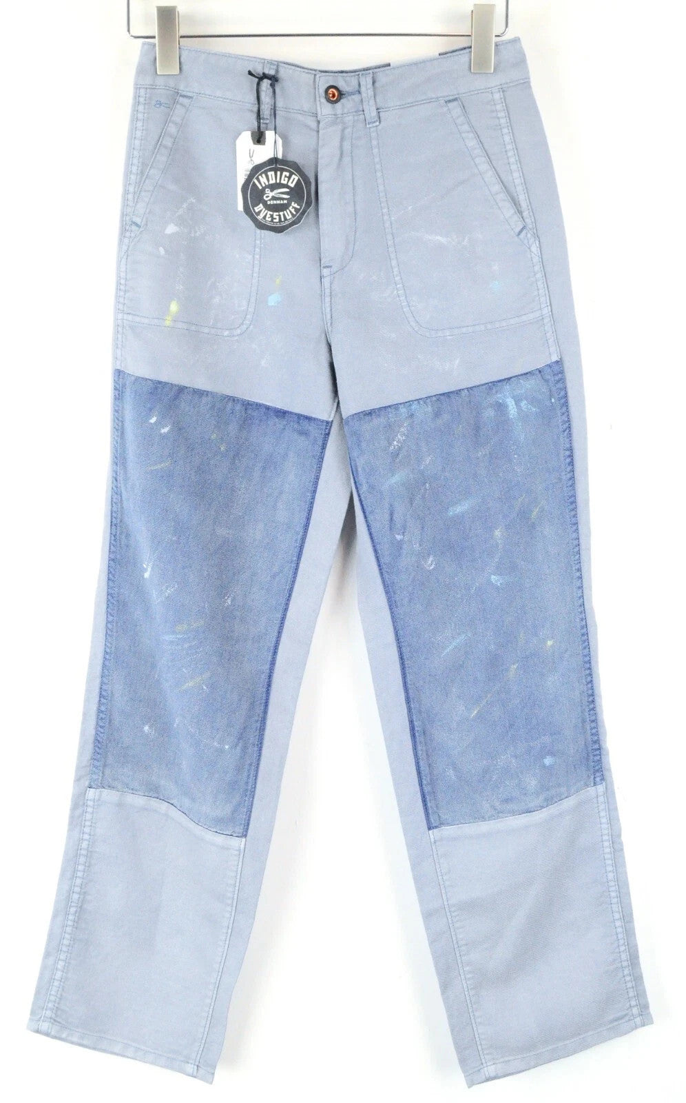 DENHAM Bonnie Women Trousers W23/L28 Wide Linen Cotton Blue Painted Patched