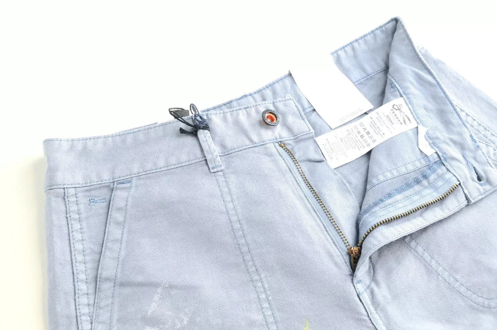 DENHAM Bonnie Women Trousers W23/L28 Wide Linen Cotton Blue Painted Patched