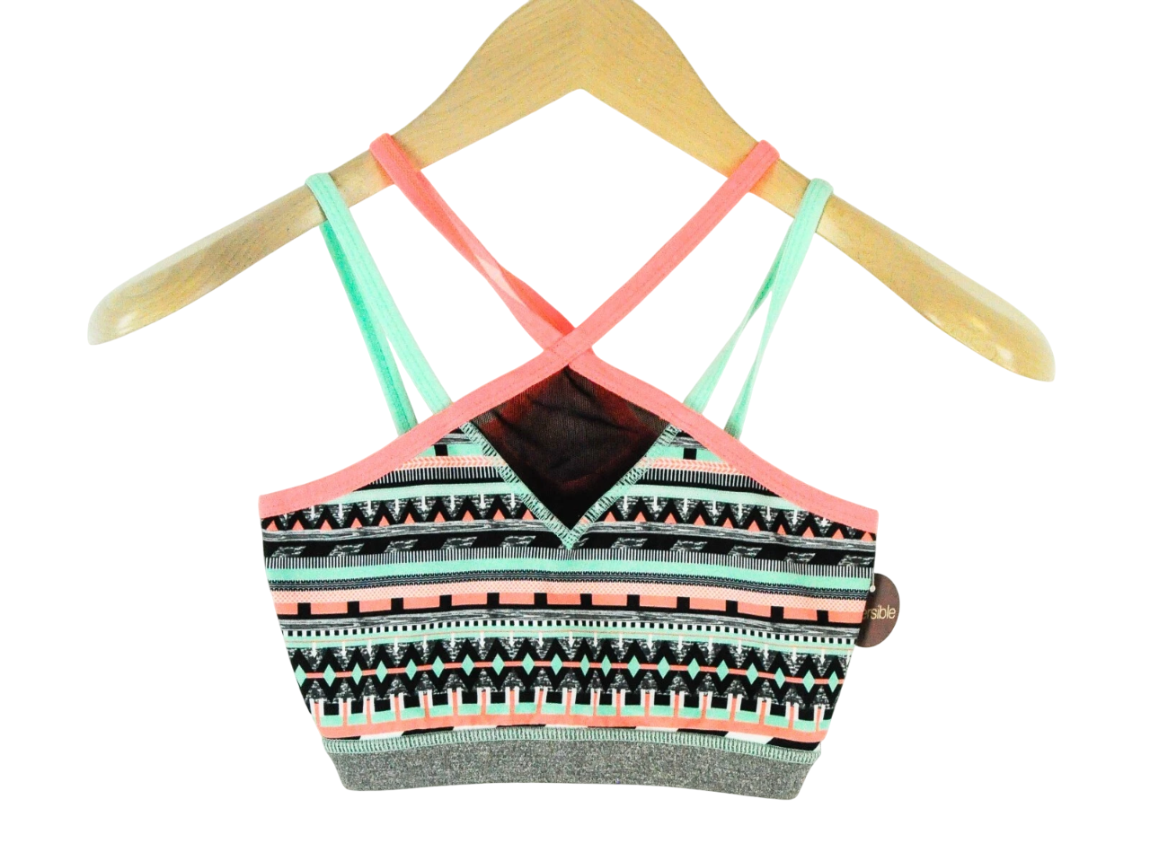 SWEATY BETTY Women Sport Bra 2XS Grey Reversible Patterned Stretch Mesh Straps