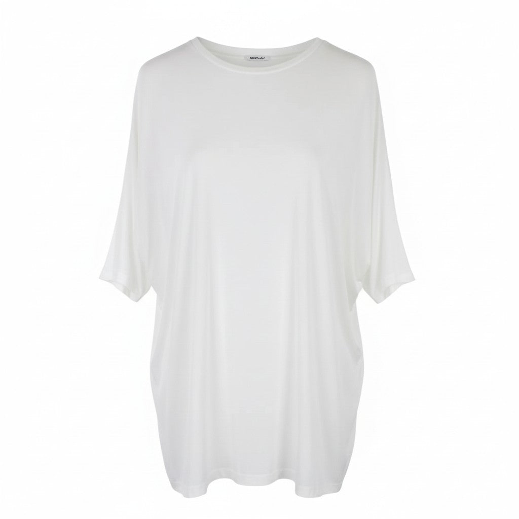 REPLAY Dress Women S Casual White See-Through Short Sleeved Pull On