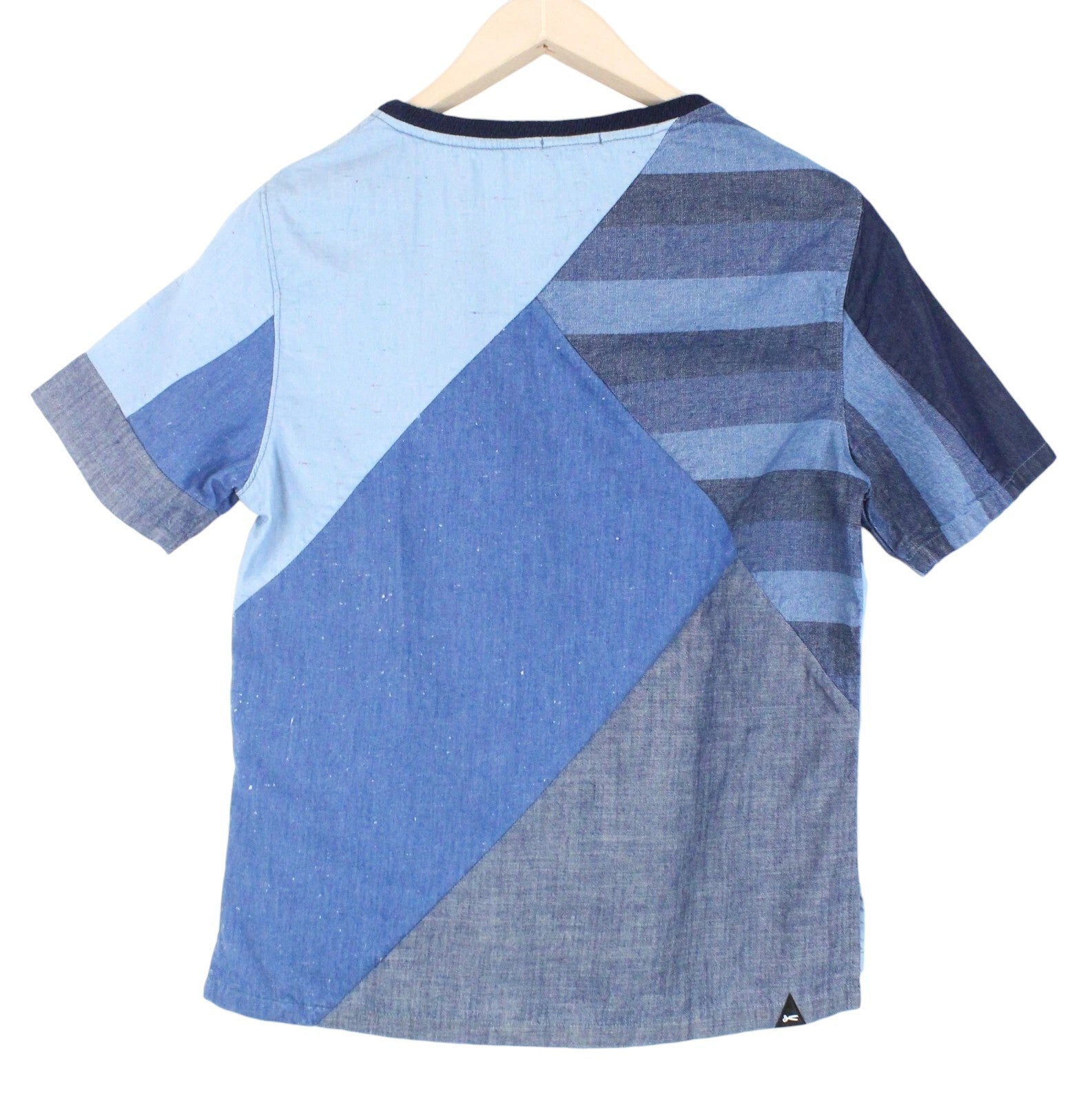 DENHAM Seascape Women T-Shirt s Blue Cotton Patterned Denim Look Short Sleeve