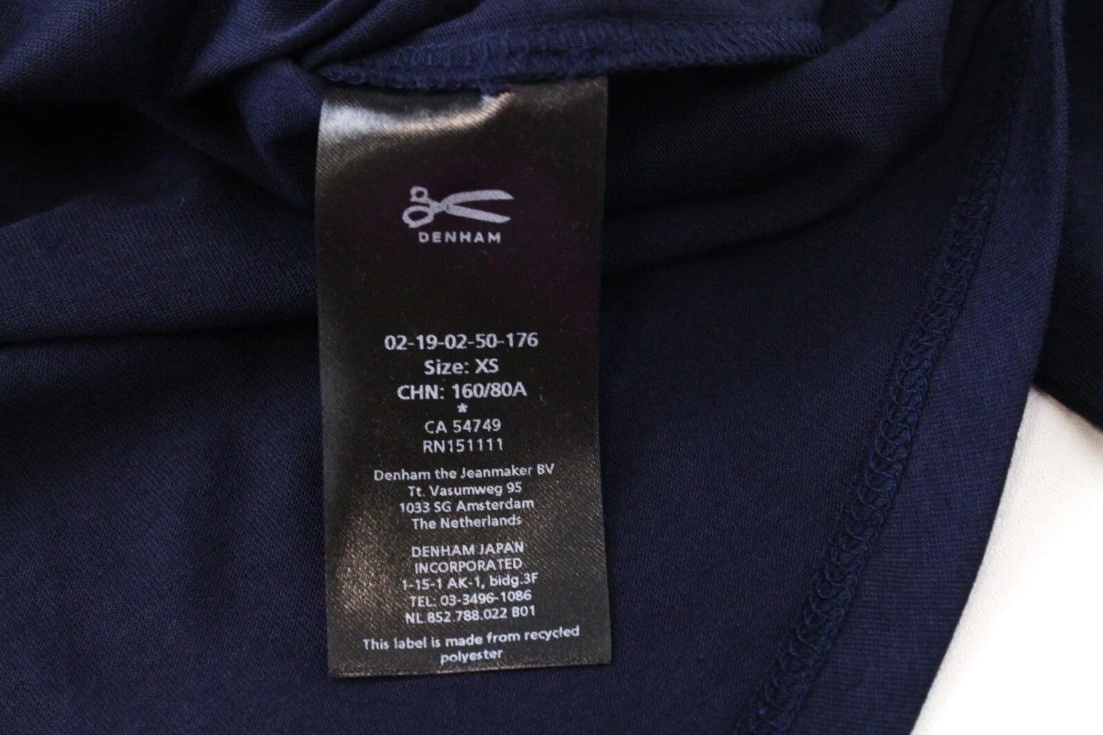 DENHAM Sierra Women T-Shirt XS Navy Cotton Blend Long Sleeved Pull On Casual