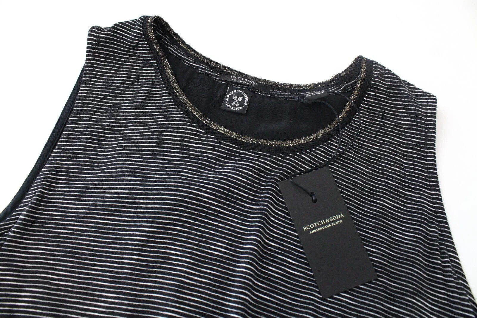 SCOTCH & SODA Ams Blauw Women T-Shirt S Striped Black Cotton Blend Sleeveless