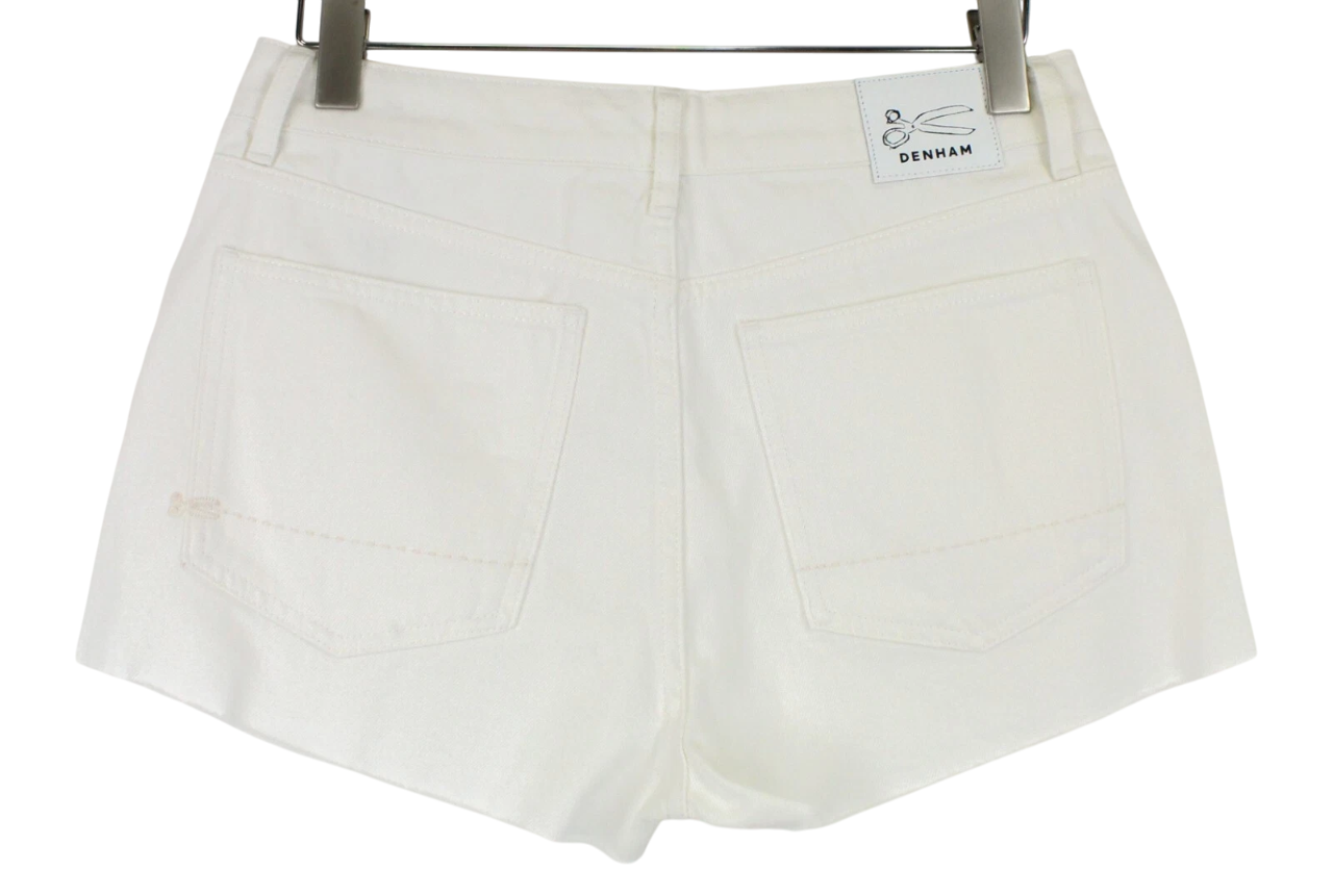 DENHAM Melrose Women Shorts W26 Off-White Pure Cotton Button-Fly Denim