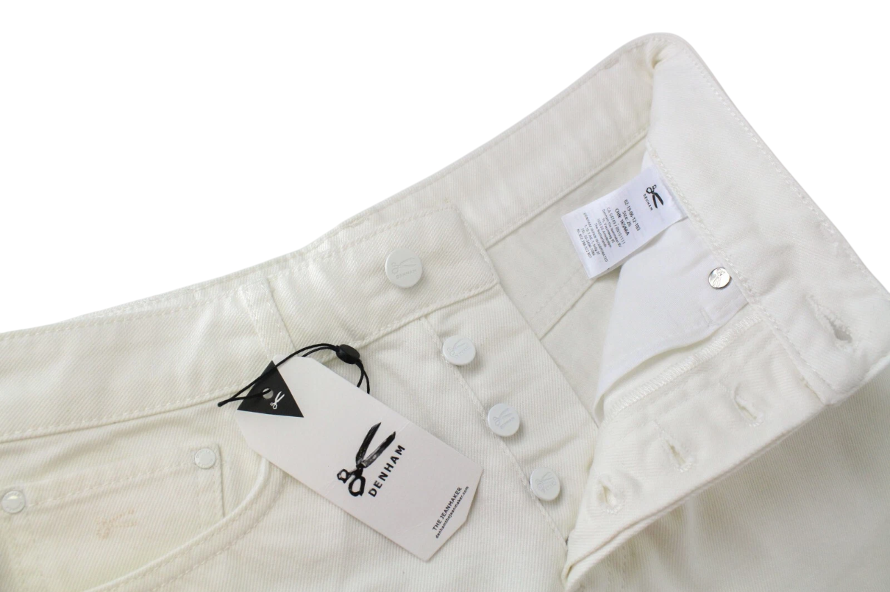 DENHAM Melrose Women Shorts W26 Off-White Pure Cotton Button-Fly Denim