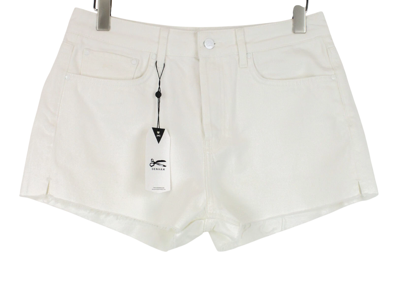 DENHAM Melrose Women Shorts W29 Off-White Pure Cotton Button-Fly Summer Denim
