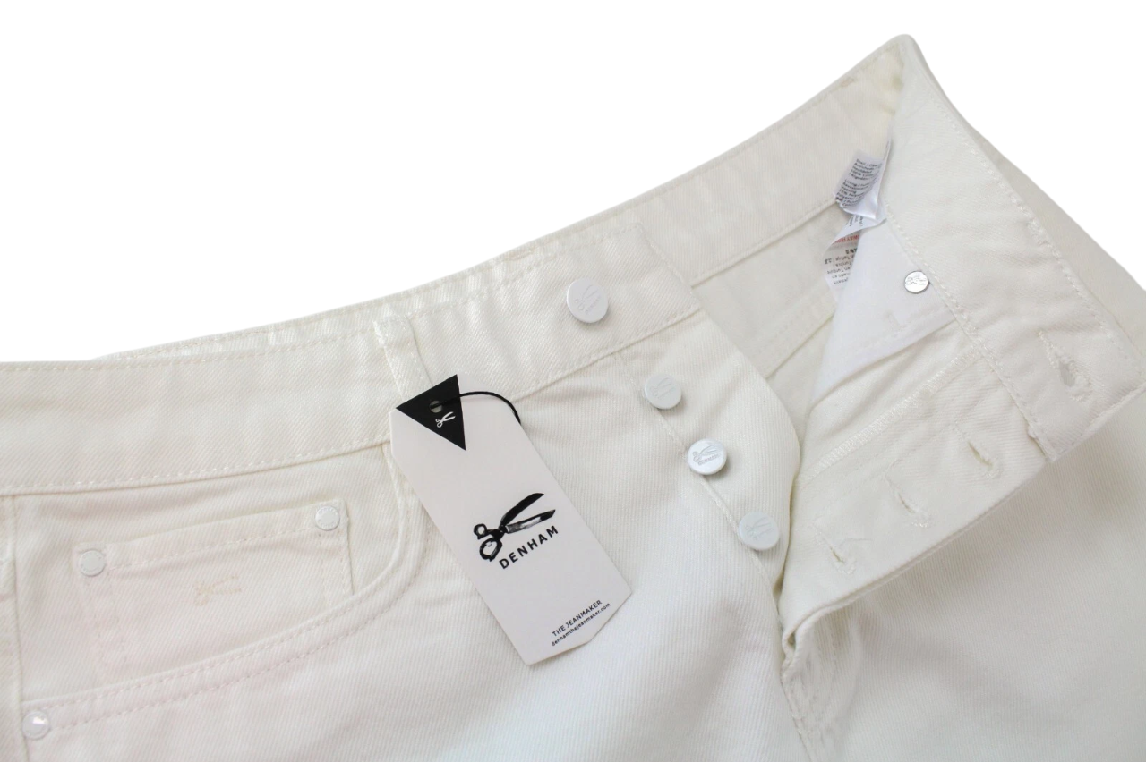 DENHAM Melrose Women Shorts W29 Off-White Pure Cotton Button-Fly Summer Denim