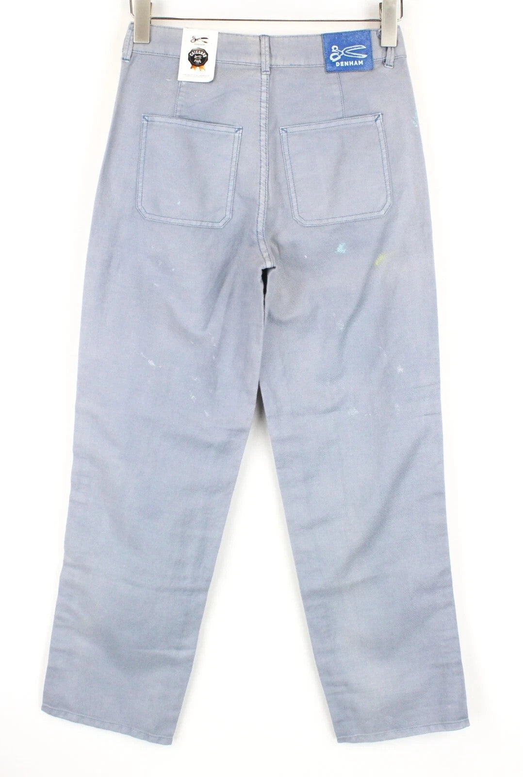 DENHAM Bonnie Women Trousers W22/L28 Blue Wide Fit Linen Cotton Paint Stain