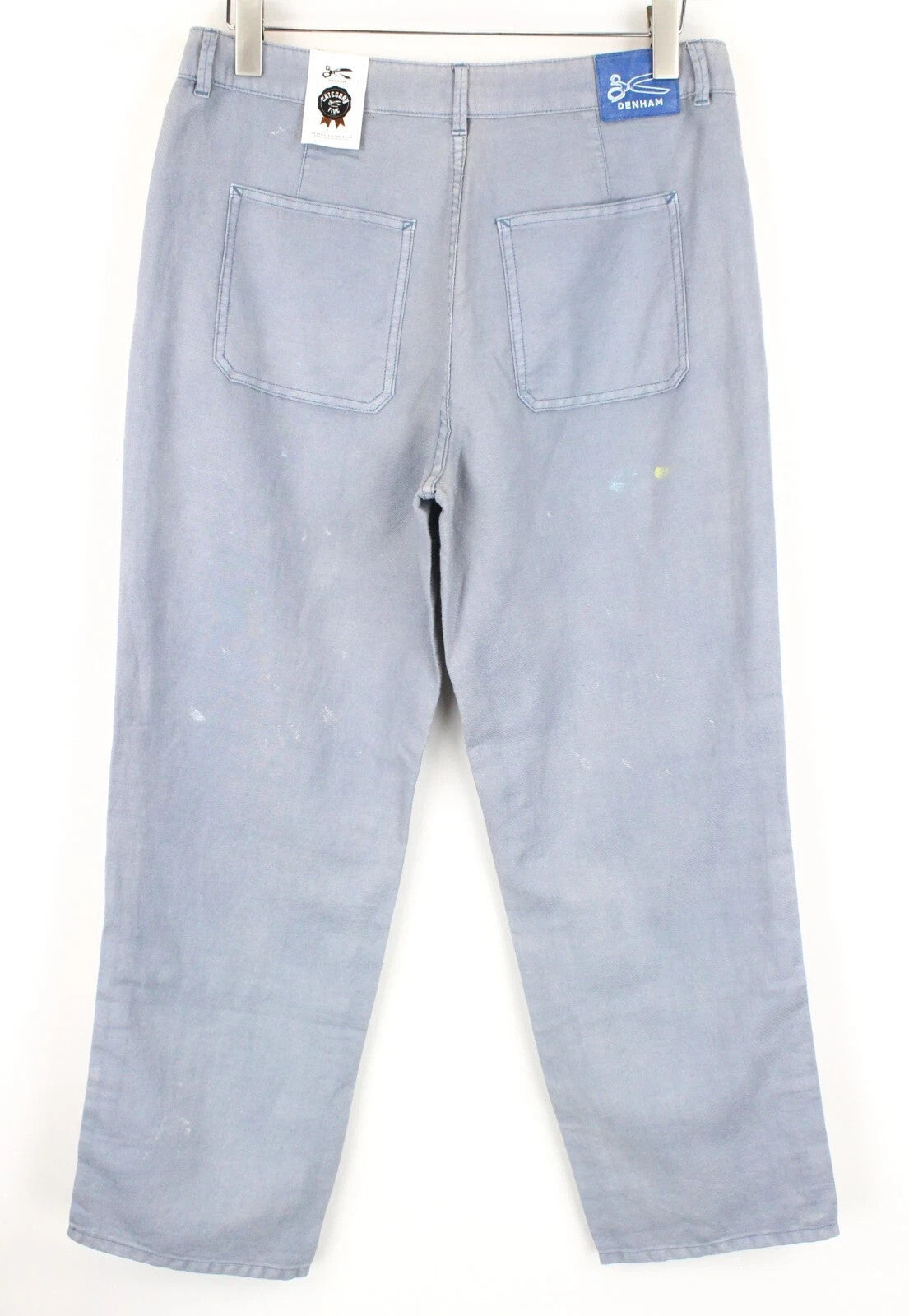 DENHAM Bonnie Women Trousers W28/L28 Blue Wide Fit Linen Cotton Paint Stained