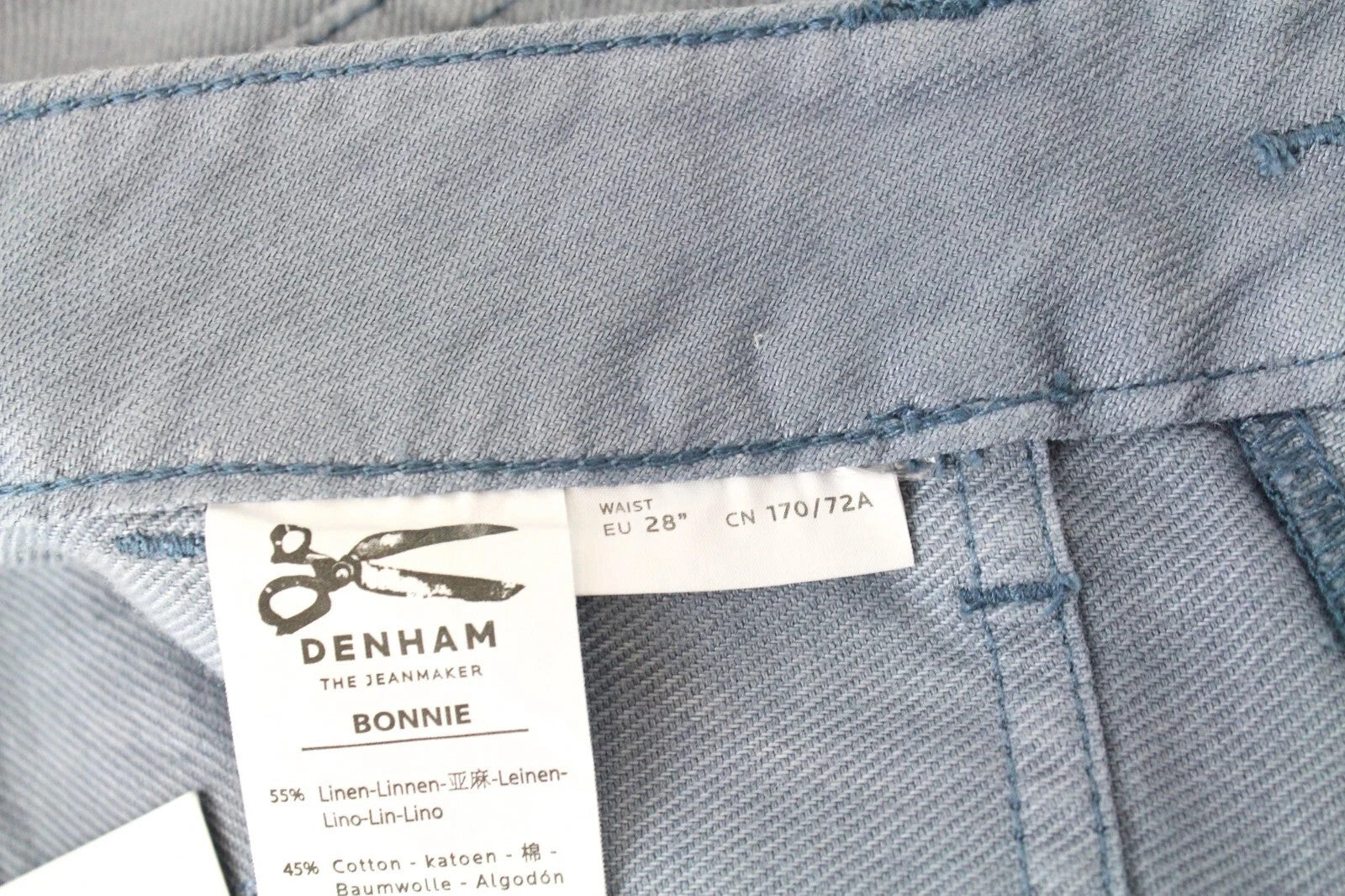 DENHAM Bonnie Women Trousers W28/L28 Blue Wide Fit Linen Cotton Paint Stained