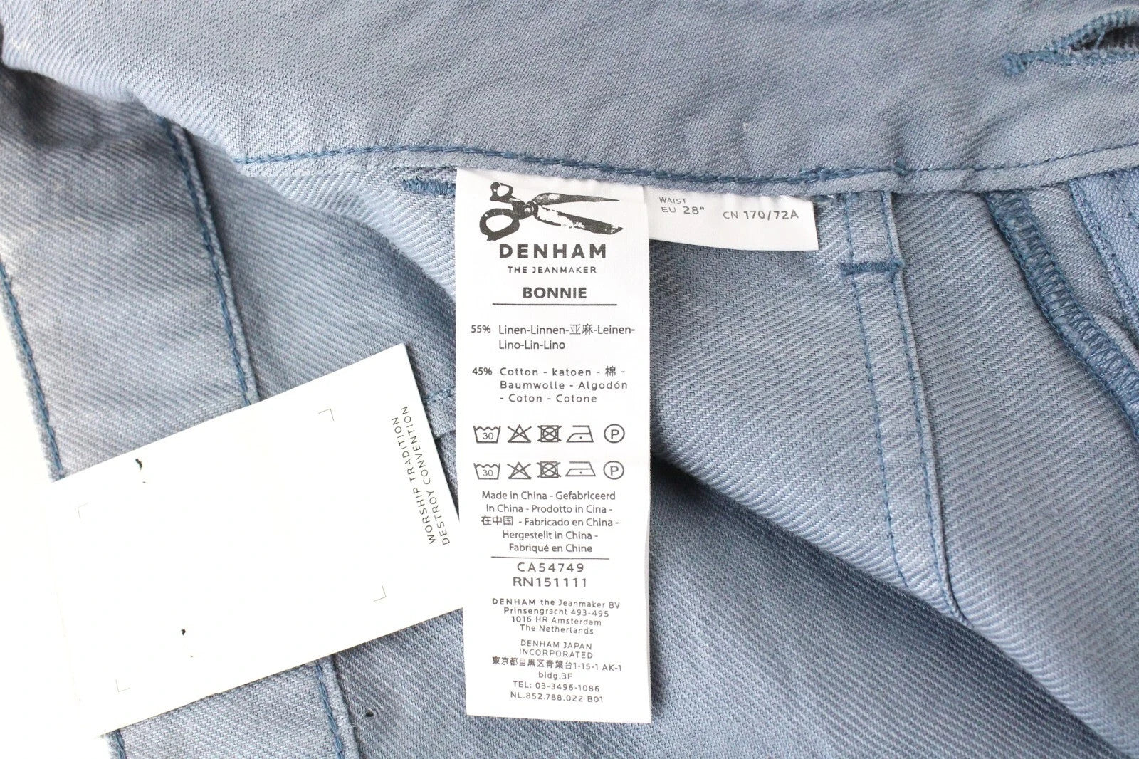 DENHAM Bonnie Women Trousers W28/L28 Blue Wide Fit Linen Cotton Paint Stained
