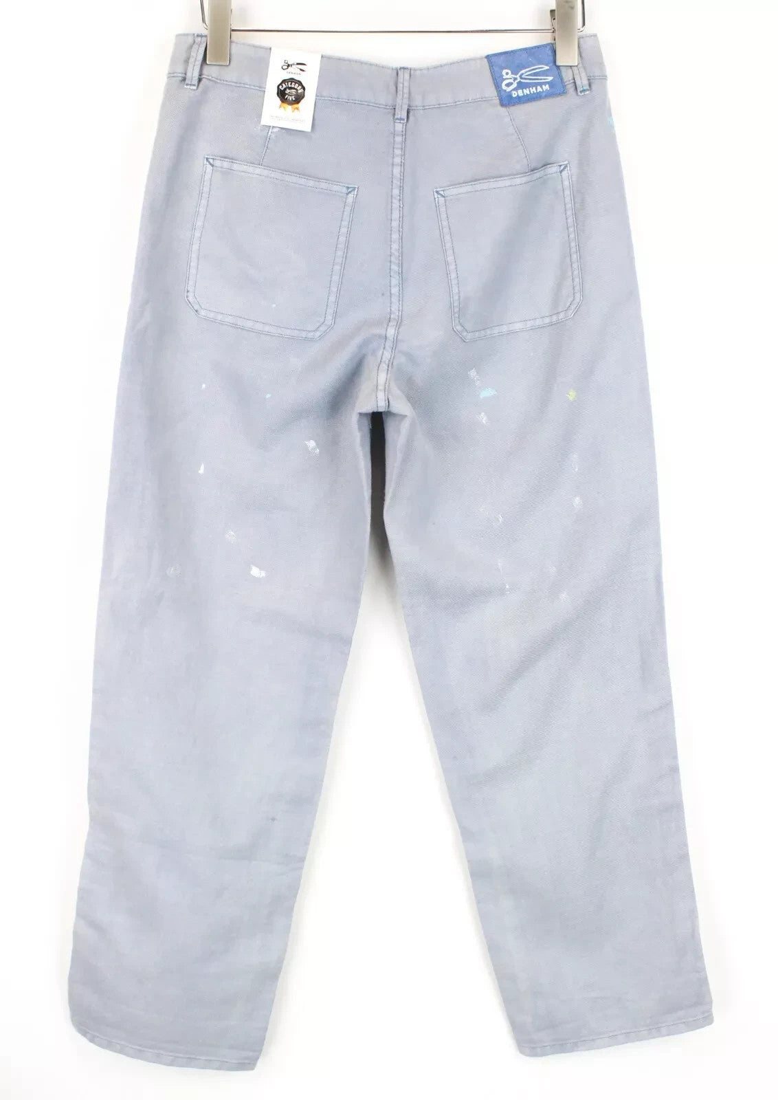 DENHAM Bonnie Women Trousers W26/L28 Blue Wide Linen Cotton Jean Style Painted