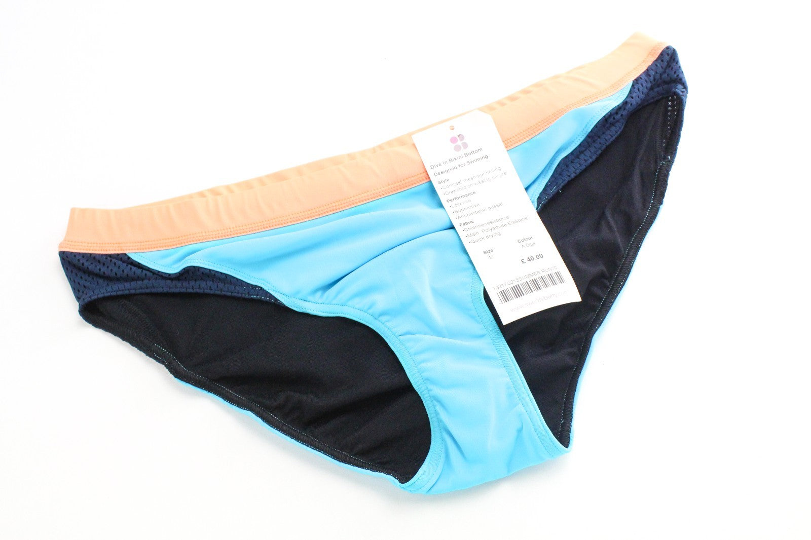 SWEATY BETTY Dive In Women Swimwear M Blue Low Rise Supportive Bikin Bottom