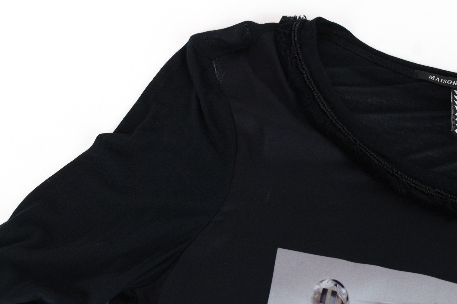 MAISON SCOTCH Women Top S Abstract Printed Black Round Neckline Casual Light