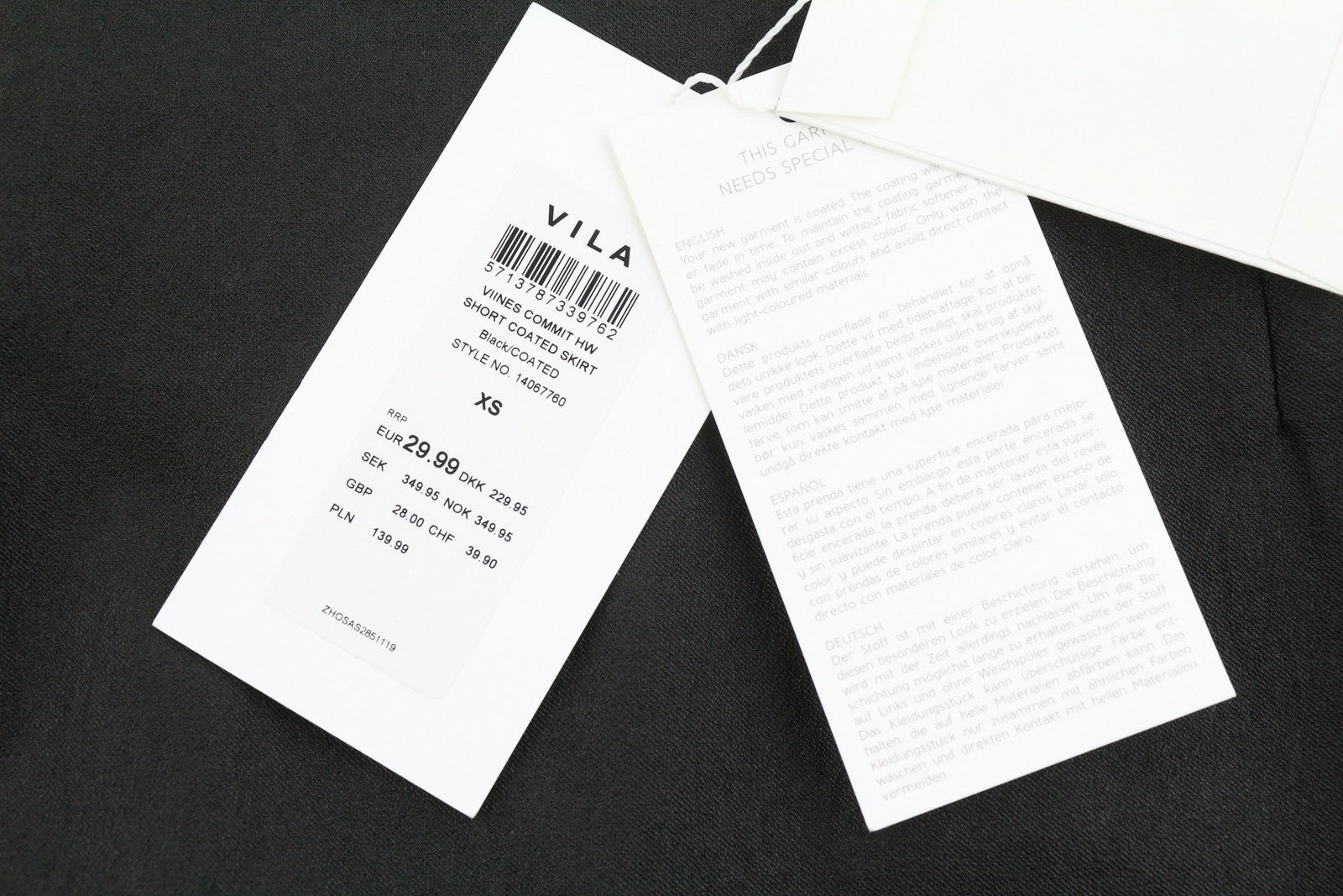 VILA Ines Commit Hw Short Coated Women Skirt XS Black Zip Fly Pencil