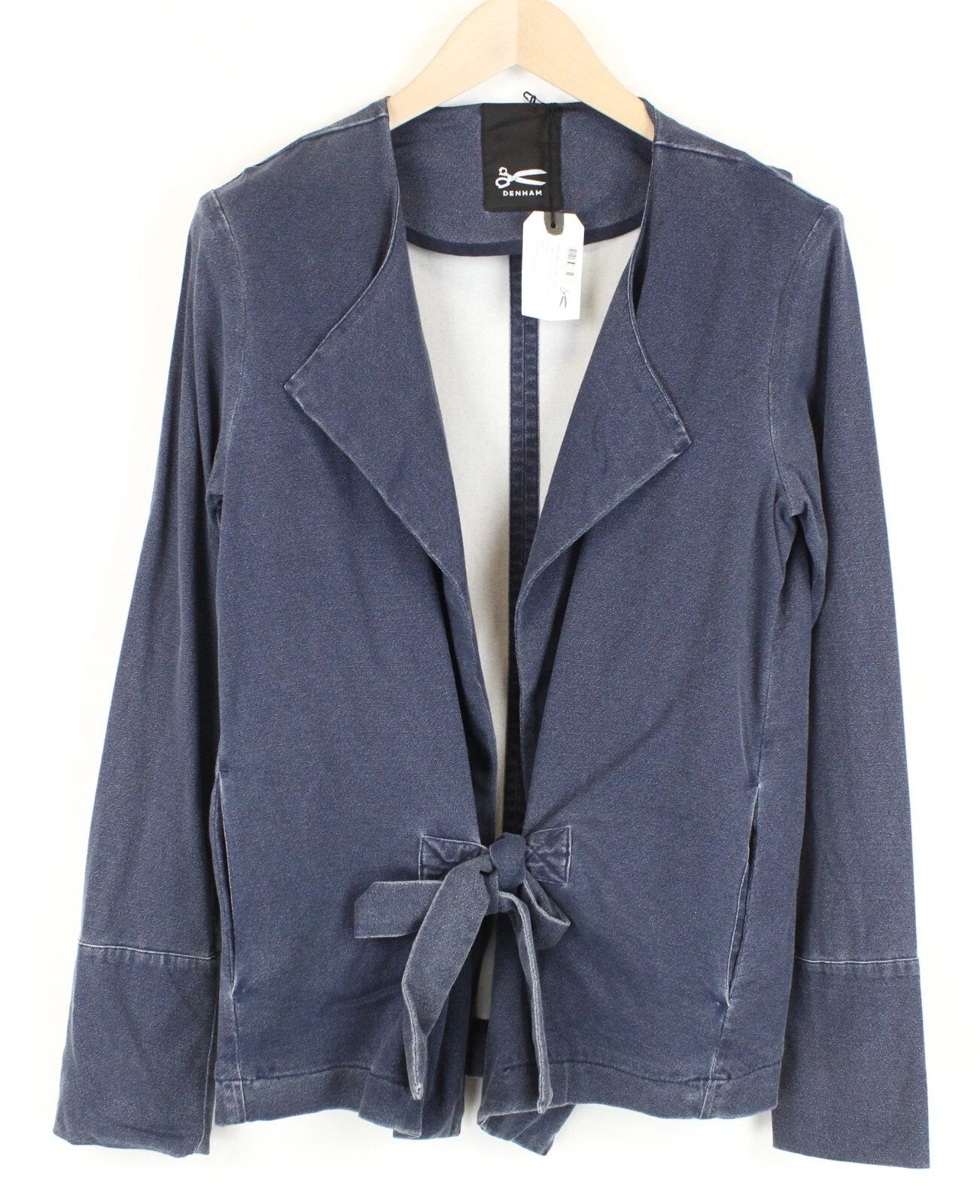 DENHAM Saint Indigo Women Blazer S Blue Stretch Long Sleeved Tied Wide Lapel