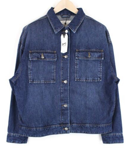 DENHAM Century Trucker Women Jacket S Blue Wash Cotton Embroidered Logo Denim