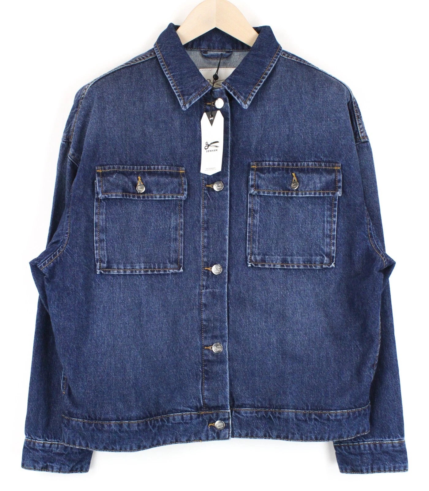 DENHAM Century Trucker Women Jacket S Blue Washed Cotton Embroidered Logo Denim