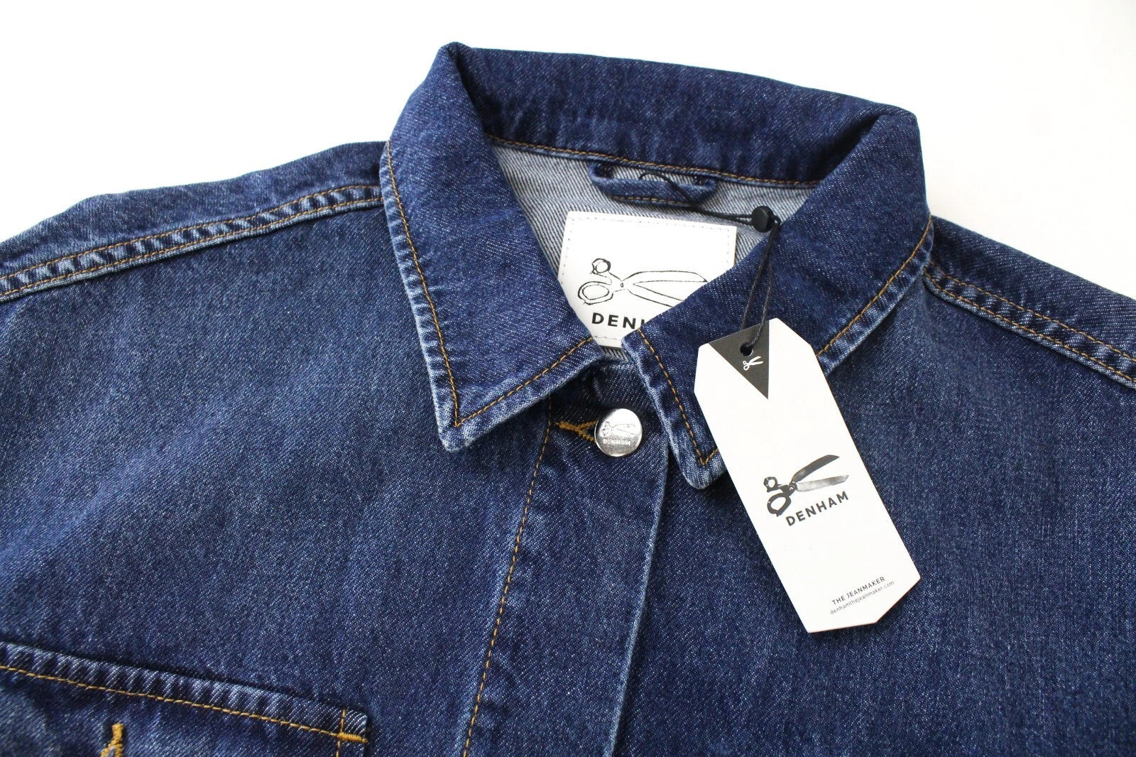 DENHAM Century Trucker Women Jacket S Blue Washed Cotton Embroidered Logo Denim