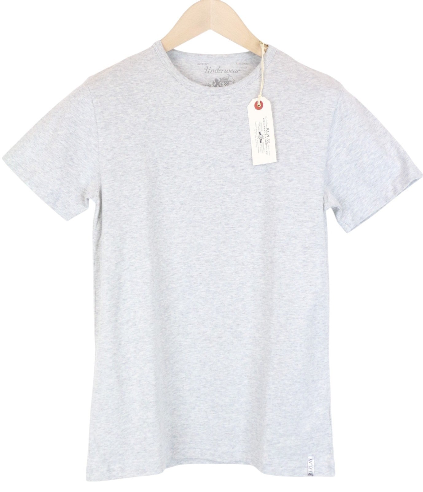 REPLAY Underwear Men T-Shirt S Plain Grey Crew Cotton Blend Stretchy Casual