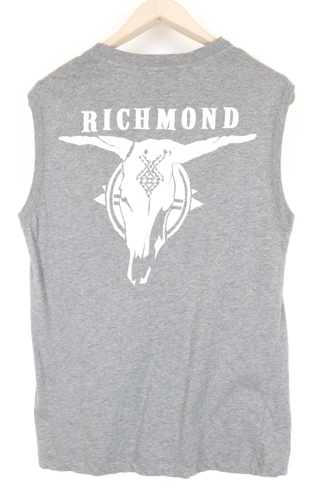RICHMOND X Men T-Shirt L Sleeveless Printed Back Melange Grey Crew Neckline