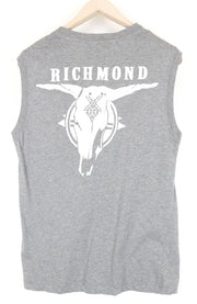 RICHMOND X Men T-Shirt L Sleeveless Printed Back Melange Grey Crew Neckline