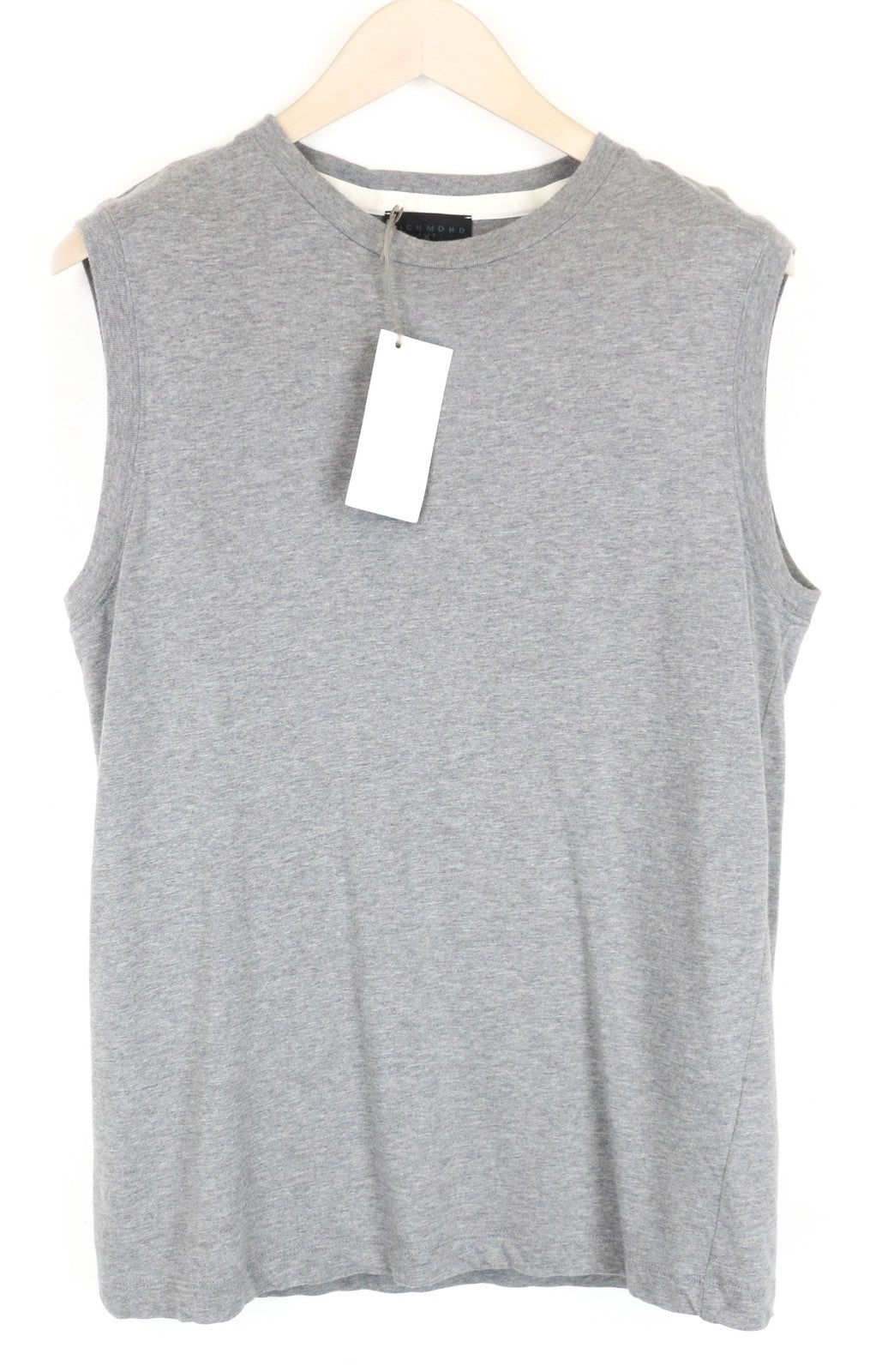 RICHMOND X Men T-Shirt L Sleeveless Printed Back Melange Grey Crew Neckline
