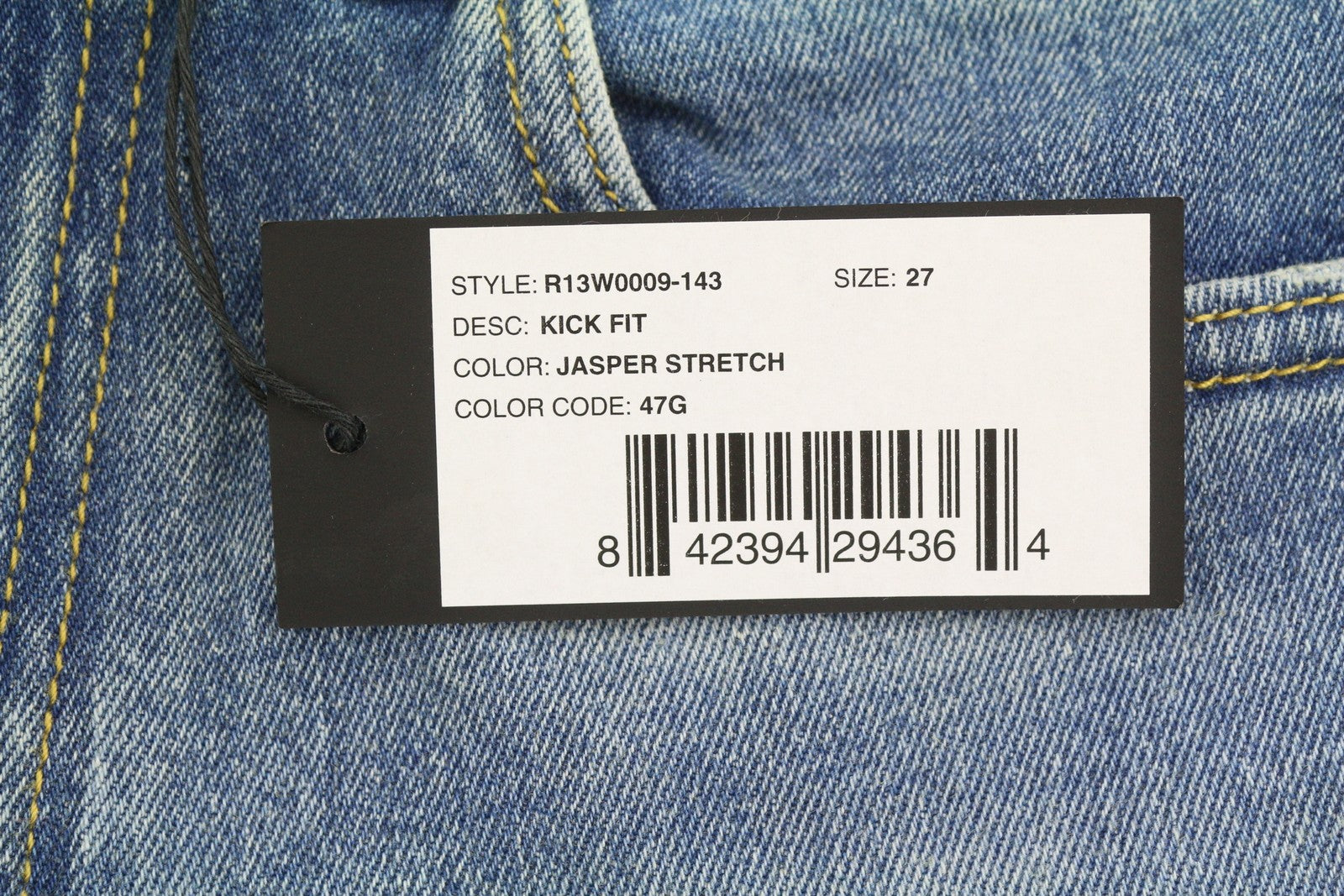 R13 Kick Fit Women Jeans 27 Jasper Stretch Cropped Whiskers Faded Blue PS26