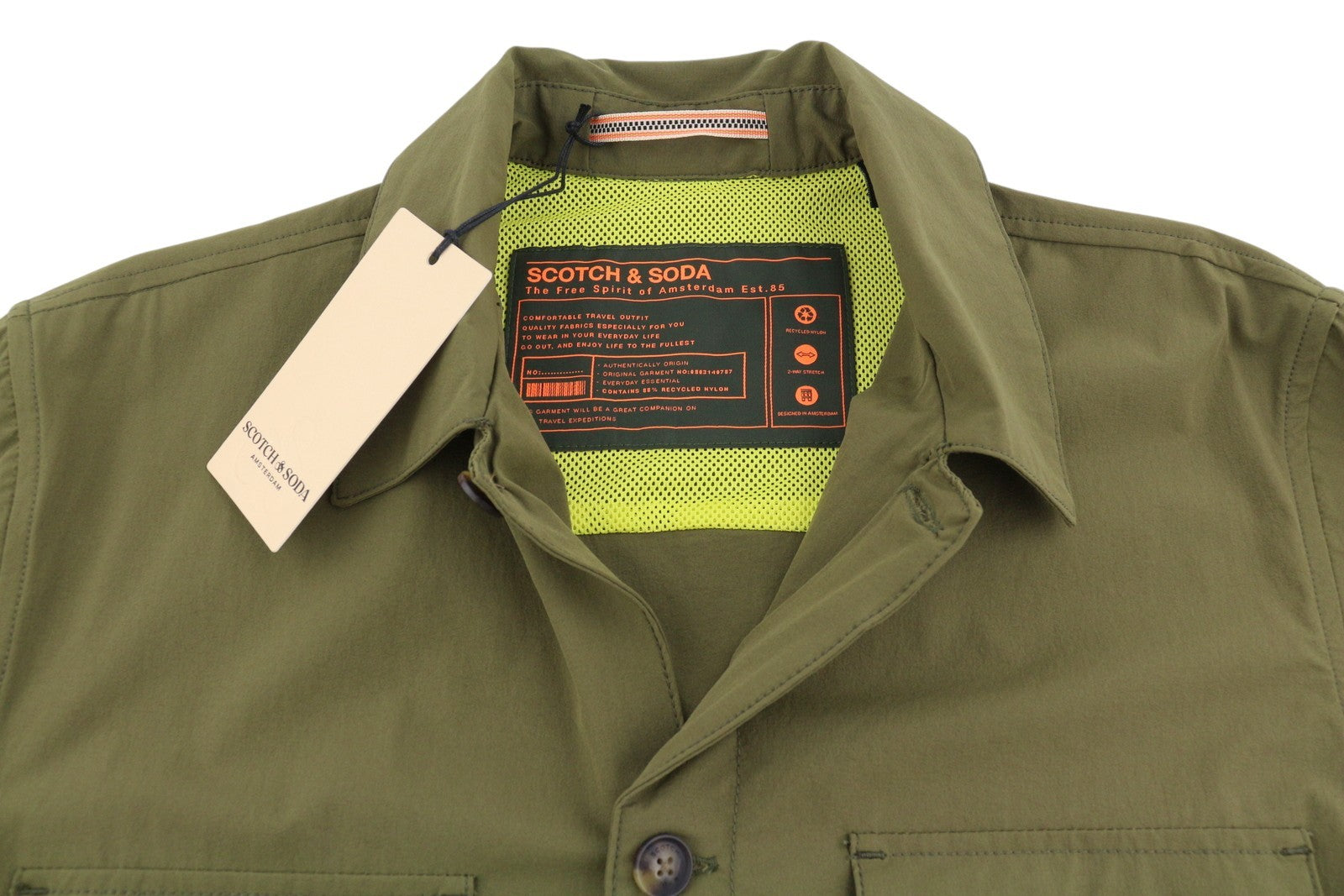 SCOTCH & SODA Men Jacket M Military Green Patch Pockets Overshirt Lightweight