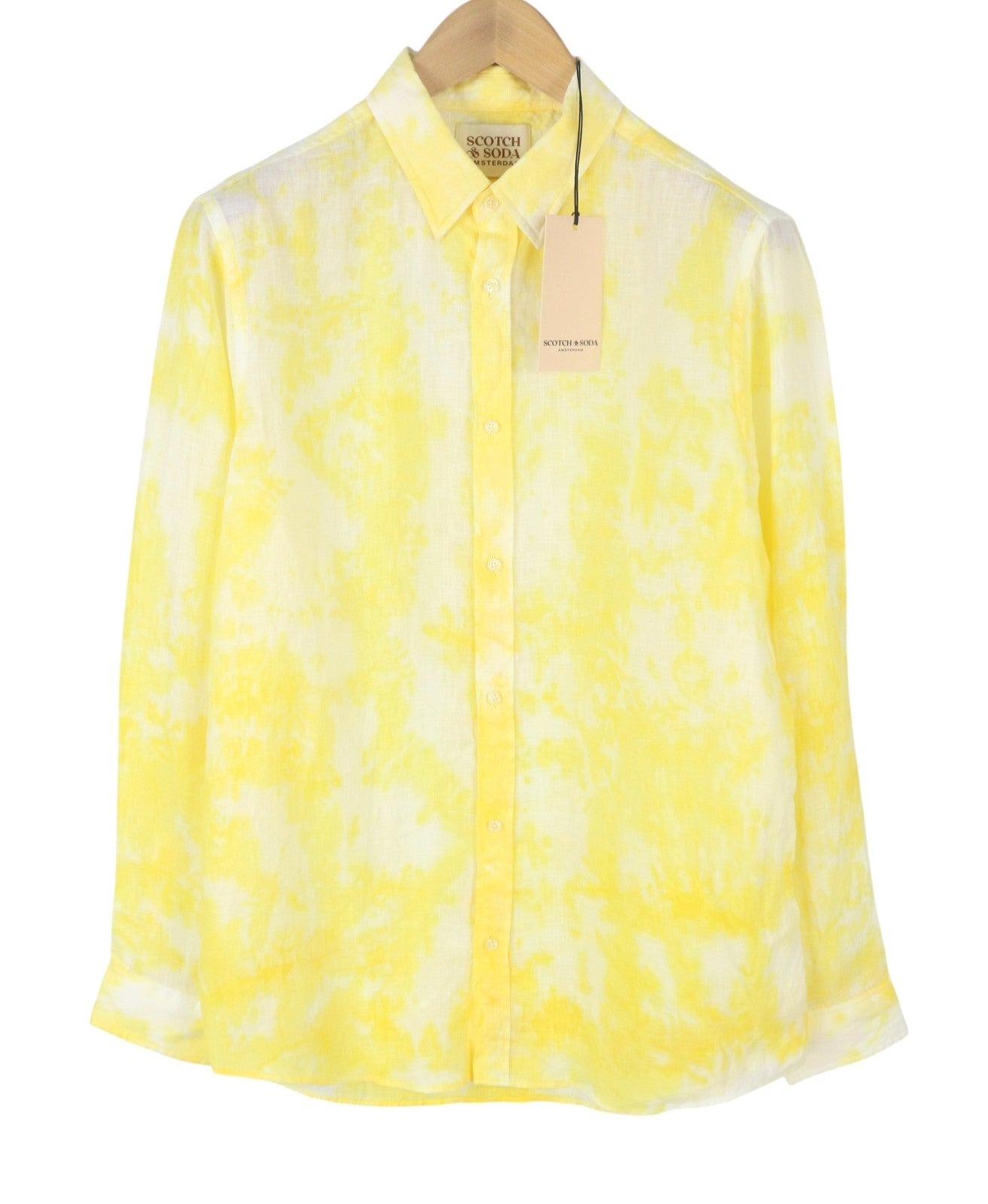 SCOTCH & SODA Men Shirt M Yellow Tie Dye Linen Button Up Casual