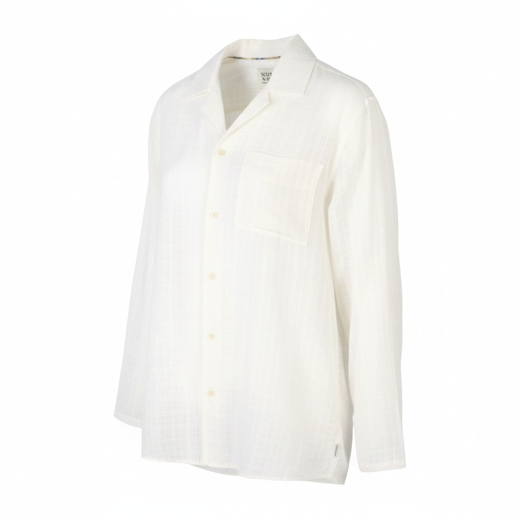 SCOTCH & SODA Men Shirt M White Plaid Texture Patch Pocket Slightly Sheer