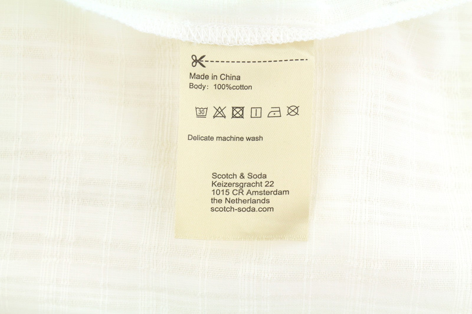 SCOTCH & SODA Men Shirt M White Plaid Texture Patch Pocket Slightly Sheer
