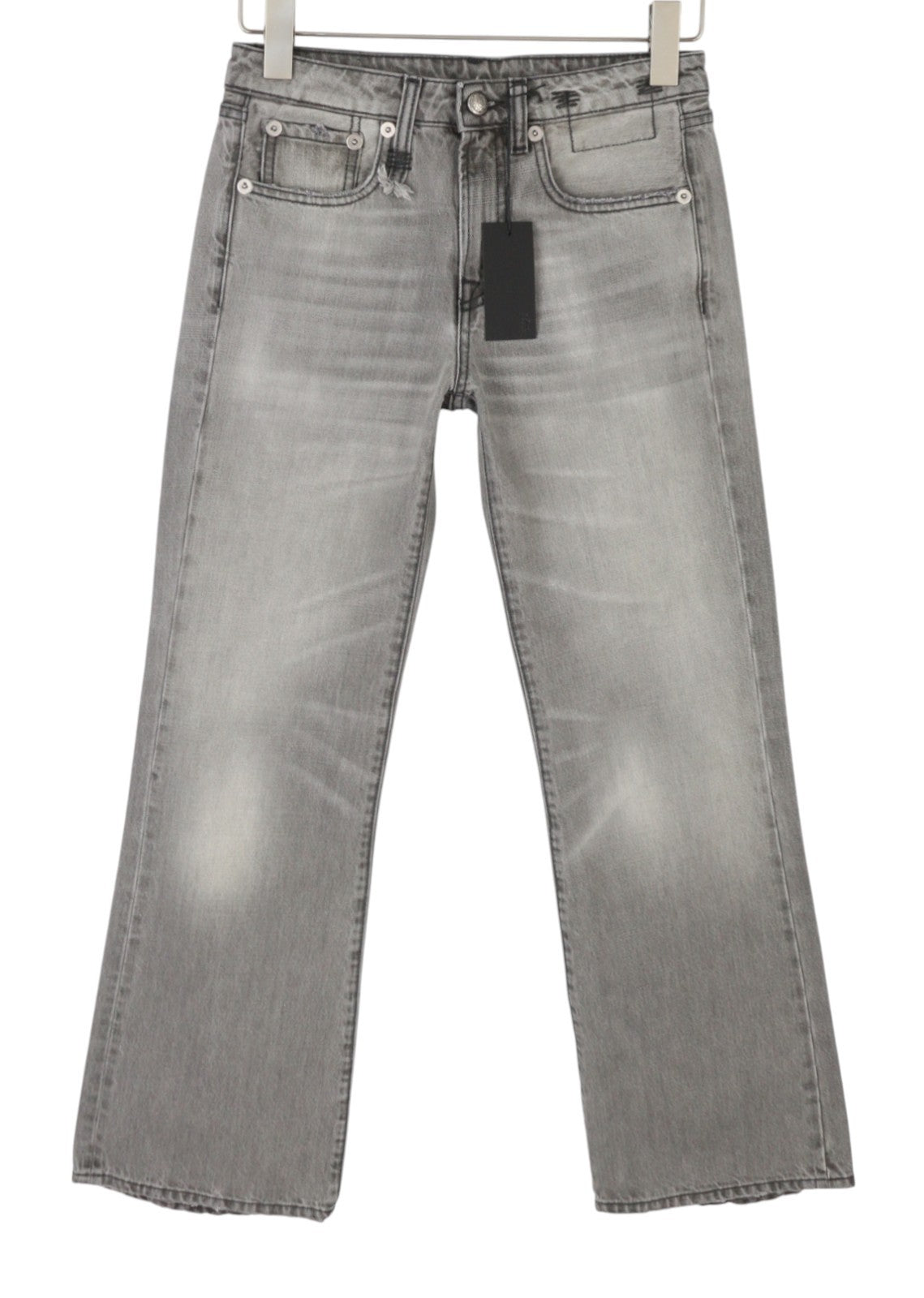 R13 Joan Cropped Flare Women Jeans 24 Ashen Black Whiskers Faded Zipper SS26