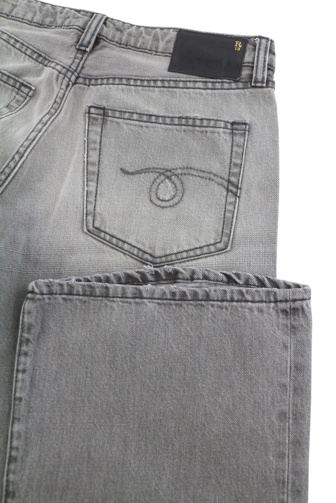 R13 Joan Cropped Flare Women Jeans 24 Ashen Black Whiskers Faded Zipper SS26