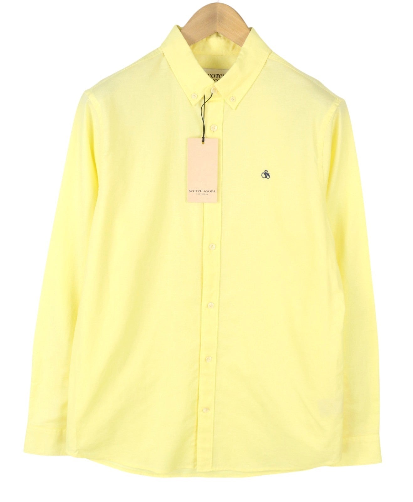 SCOTCH & SODA Men Shirt M Yellow Cotton Regular Fit Button-Down Neck Casual