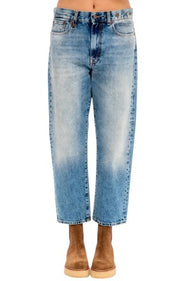R13 Boyfriend Women Jeans 24 Jasper Cropped Whiskers Faded Blue SS26