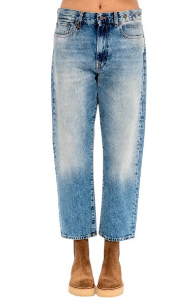 R13 Boyfriend Women Jeans 24 Jasper Cropped Whiskers Faded Blue SS26