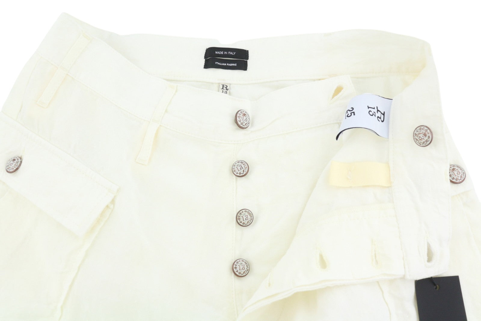 R13 Bubble Skort Women Shorts 25 White Linen Patch Pockets Button Fly SS26