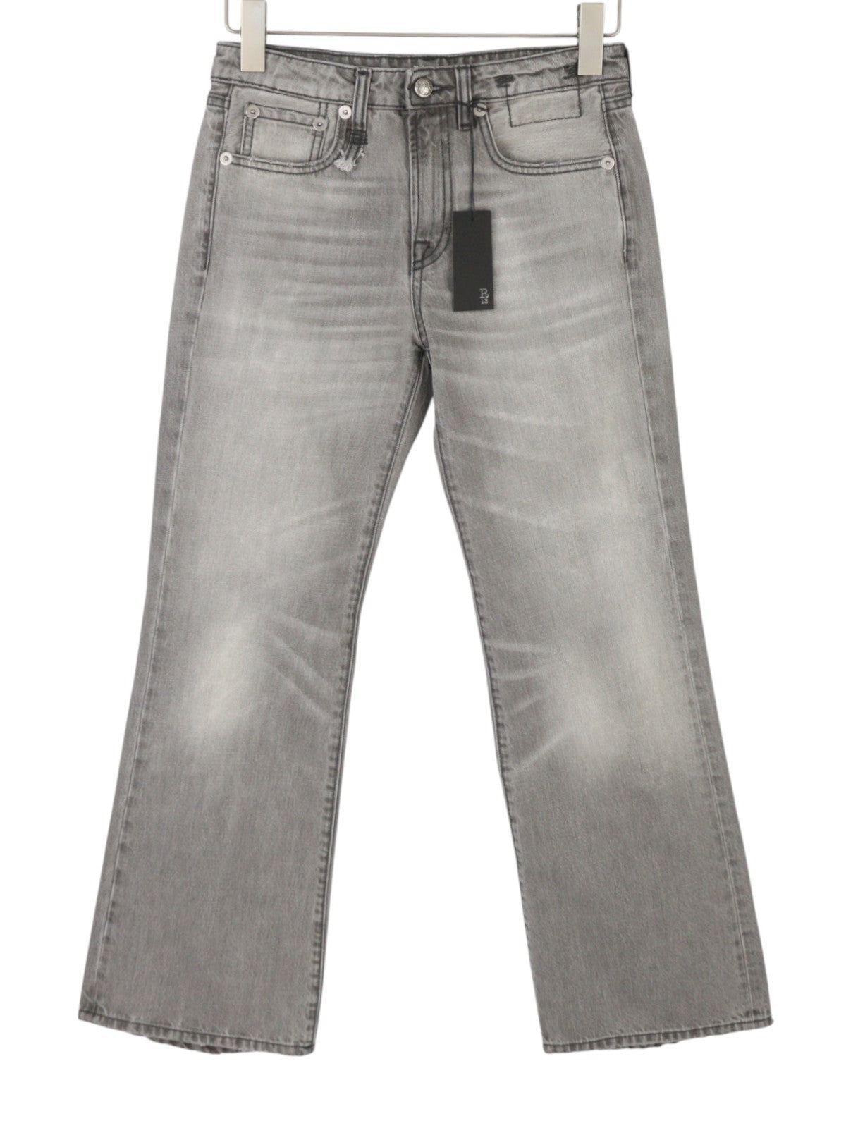 R13 Joan Cropped Flare Women Jeans 25 Ashen Black Whiskers Faded Zipper SS26