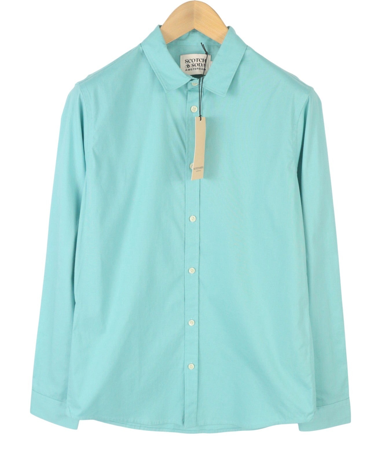 SCOTCH & SODA Men Shirt M Blue Cotton Slim Fit Button-Up Spread Collar