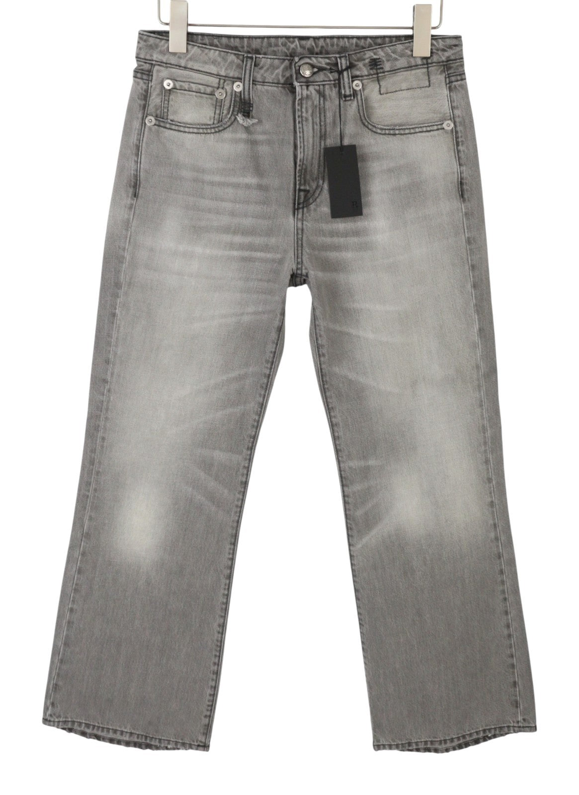 R13 Joan Cropped Flare Women Jeans 28 Ashen Black Whiskers Faded Zipper SS26
