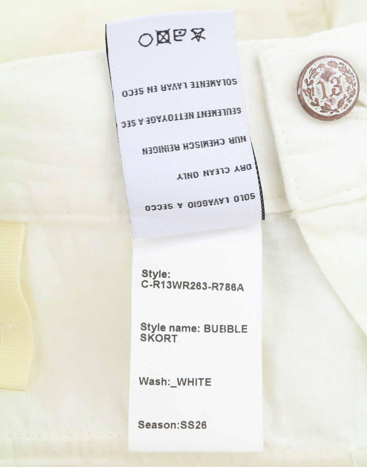 R13 Bubble Skort Women Shorts 28 White Linen Patch Pockets Button Fly SS26
