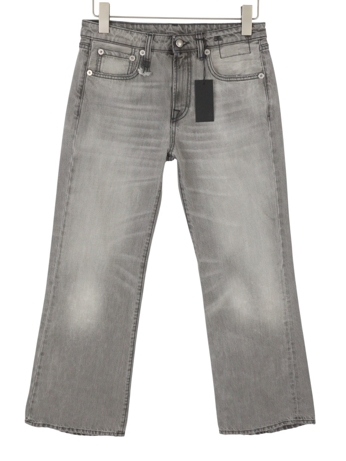 R13 Joan Cropped Flare Women Jeans 27 Ashen Black Whiskers Faded Zipper SS26