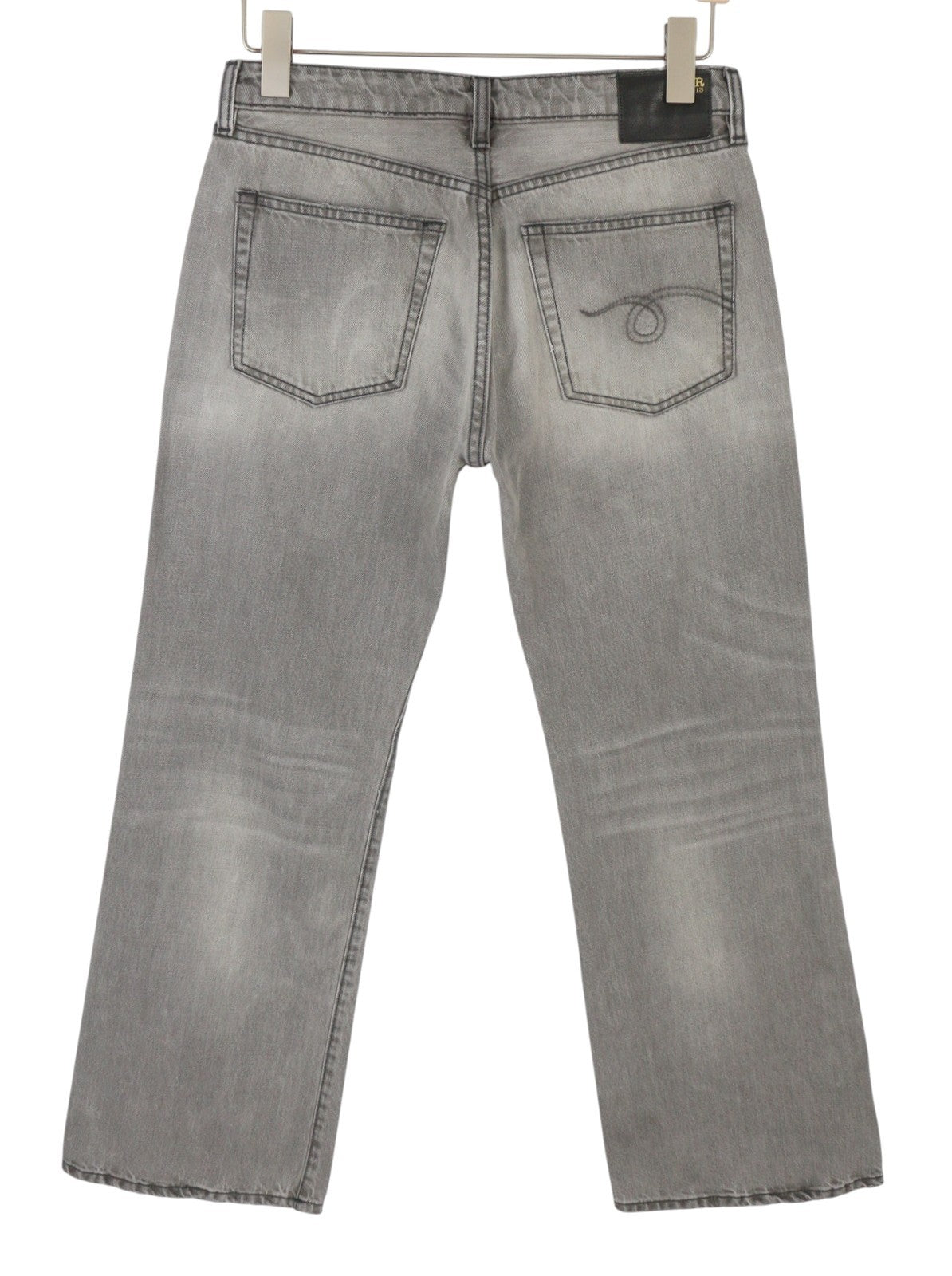 R13 Joan Cropped Flare Women Jeans 27 Ashen Black Whiskers Faded Zipper SS26