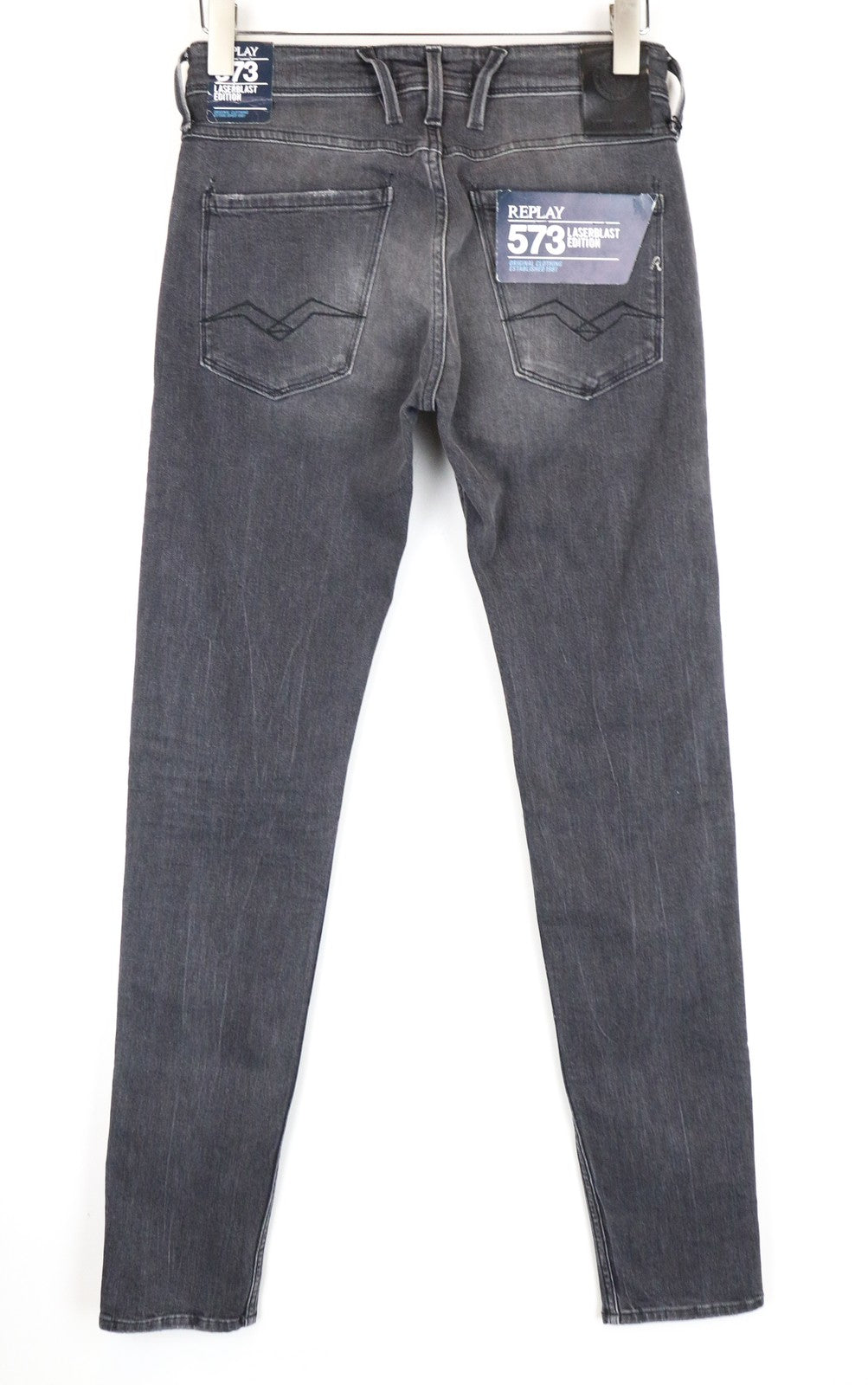 REPLAY Anbass Men Jeans W29/L34 Slim Fitted Grey Aged Look Wash Denim Casual