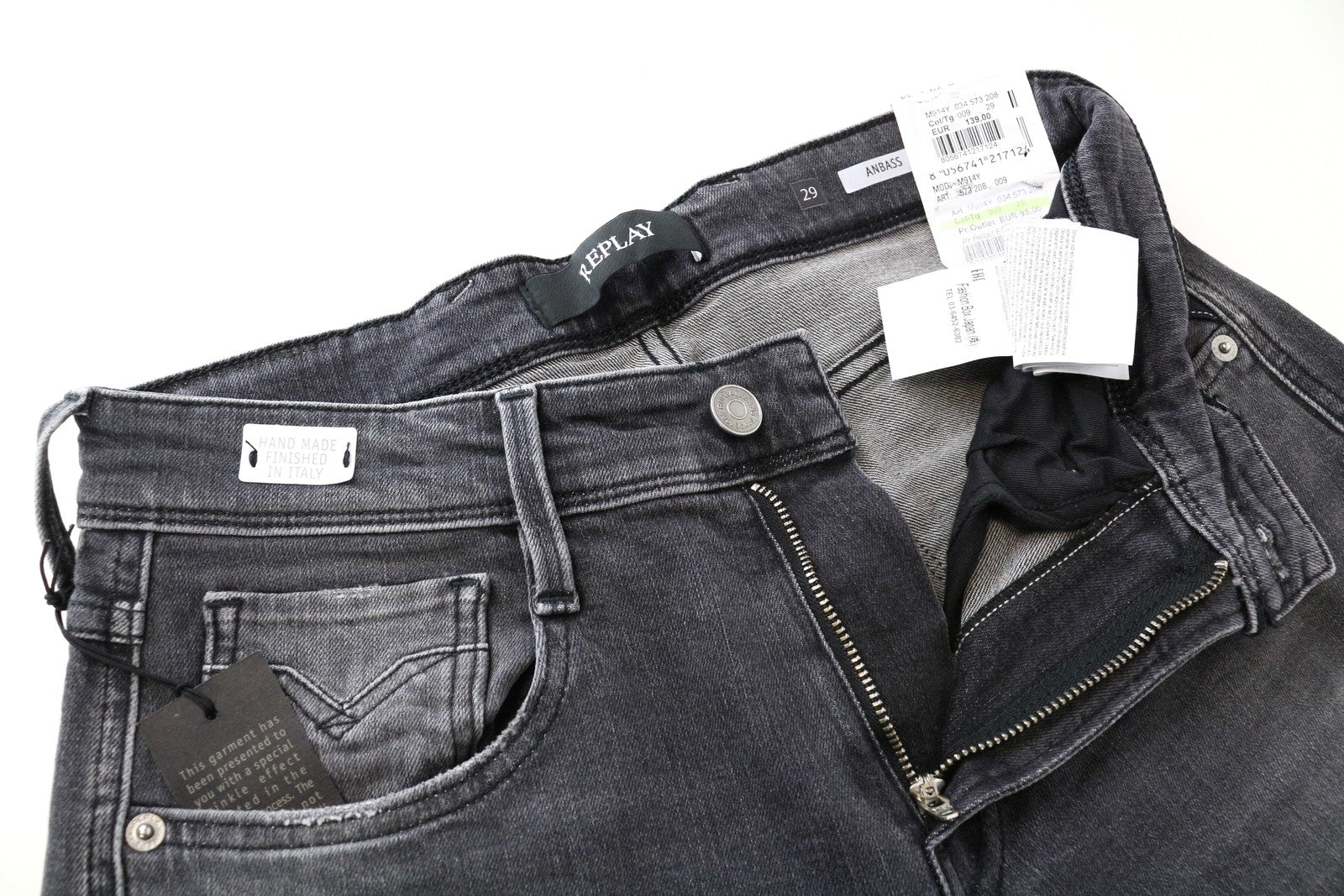 REPLAY Anbass Men Jeans W29/L34 Slim Fitted Grey Aged Look Wash Denim Casual