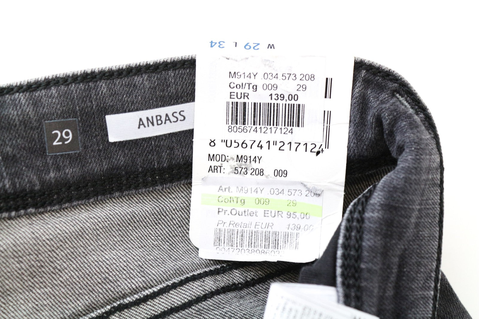 REPLAY Anbass Men Jeans W29/L34 Slim Fitted Grey Aged Look Wash Denim Casual