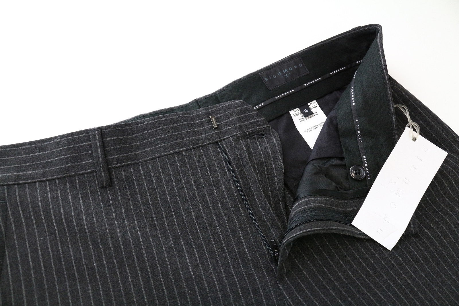 RICHMOND  Men Trousers 48 Striped Chino-Styled Straight Fit Formal Zip-Fly