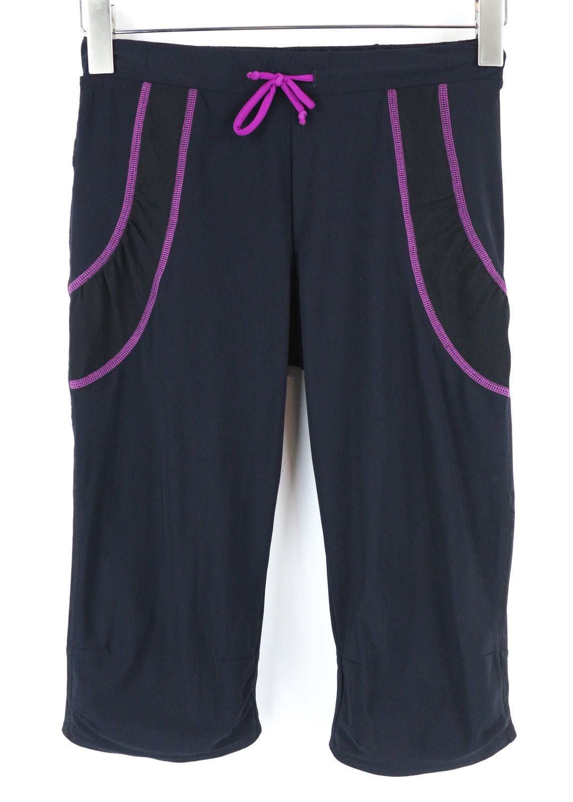 SWEATY BETTY Women Sport Leggings XS Cropped Black Pink Detail Front-Tie